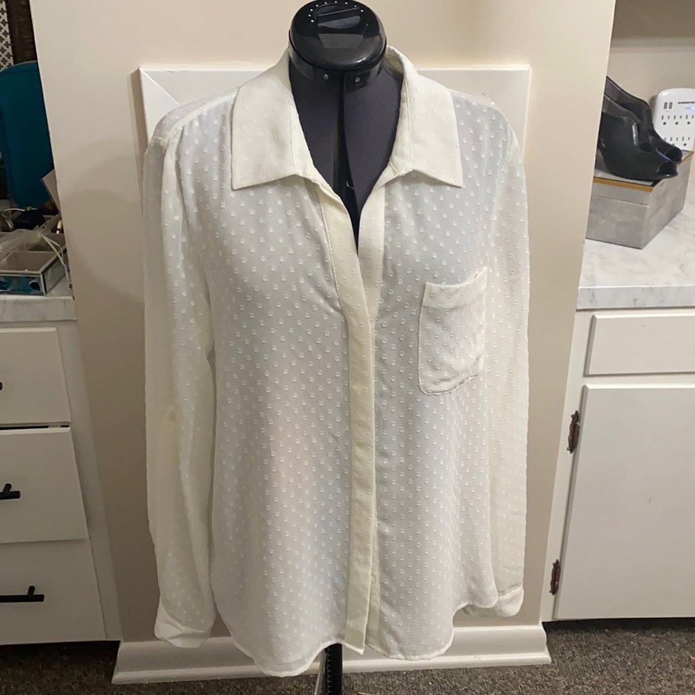 Ivory lined Tommy Hilfiger Garden Tour Swiss dot blouse.